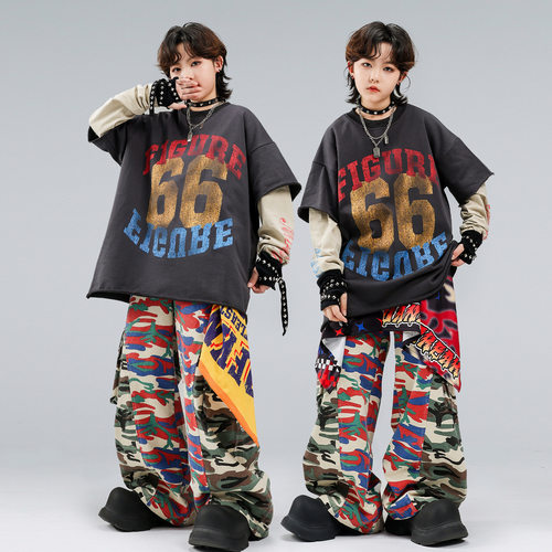 儿童街舞演出服潮酷男童嘻哈套装酷帅女童hiphop舞蹈走秀表演炸街