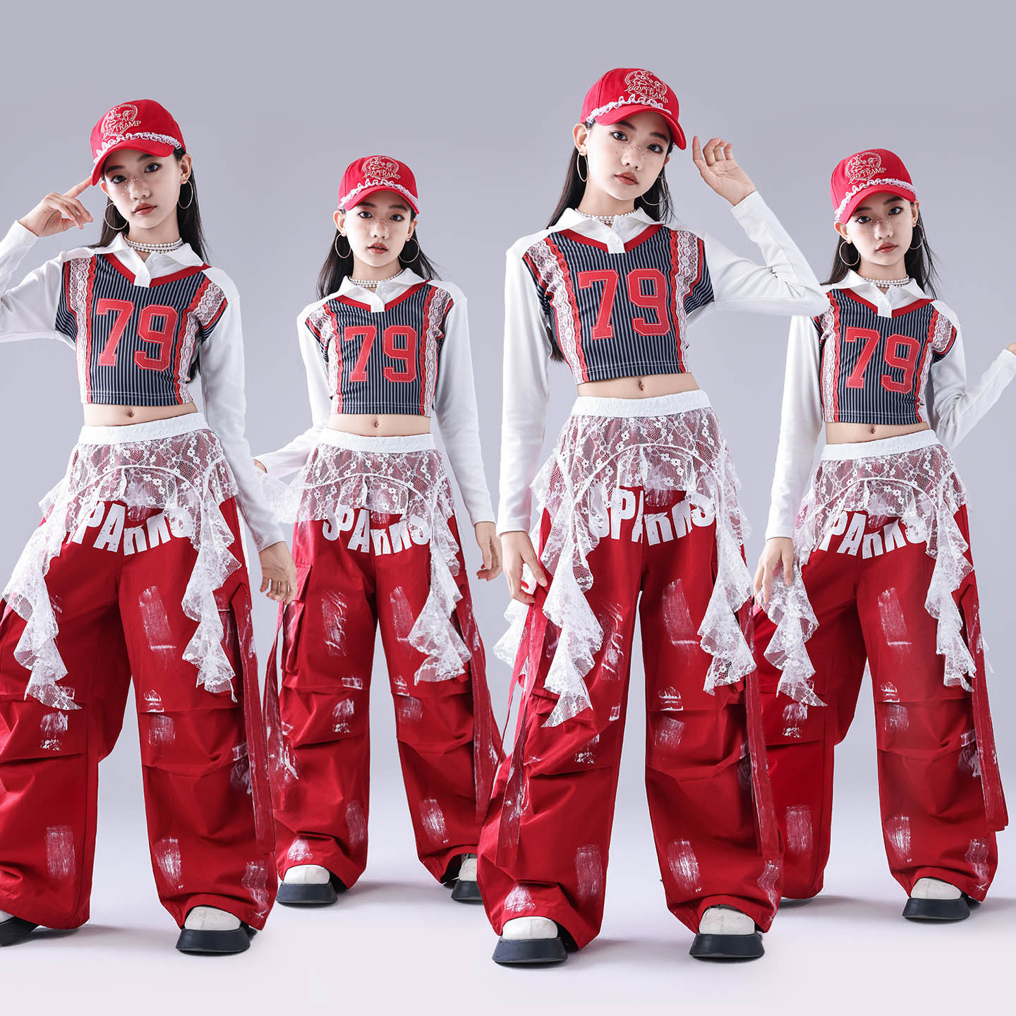 爵士舞女童服装潮酷时髦元旦儿童喜庆演出服少儿模特走秀街舞潮服