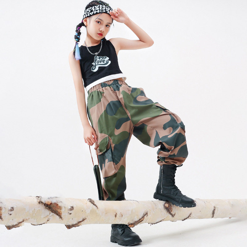 儿童爵士舞演出服女童露脐上衣短款套装少儿夏季女孩jazz表演服装