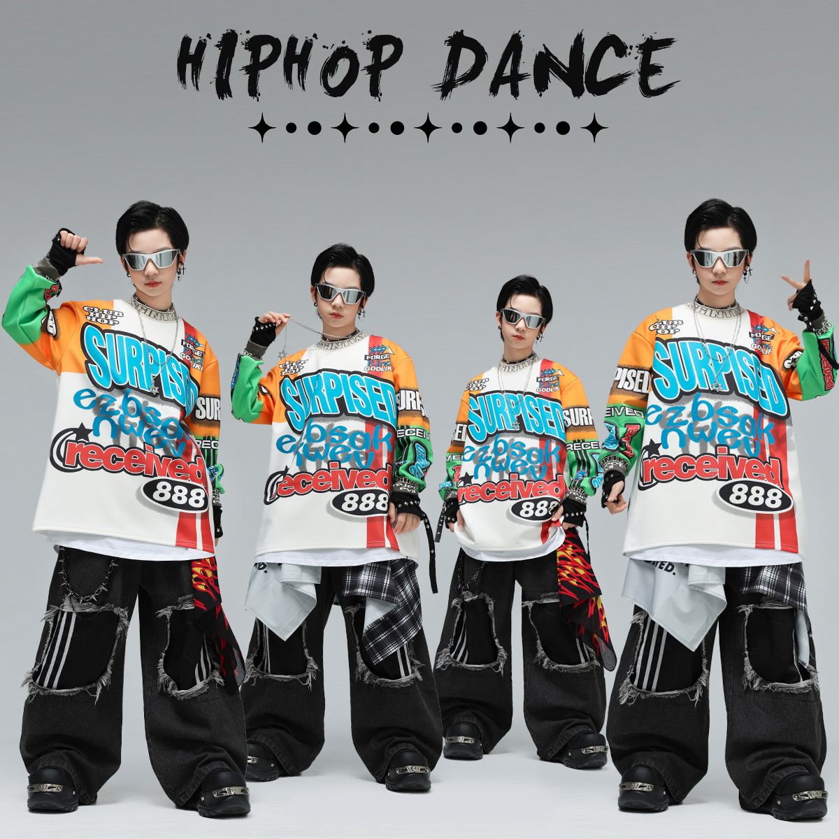 儿童街舞演出服hiphop男童架子鼓女童酷帅少儿嘻哈舞蹈表演炸街潮