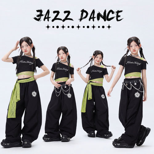 爵士舞女童服装潮酷儿童练功服露脐上衣女孩jazz街舞表演出服时髦