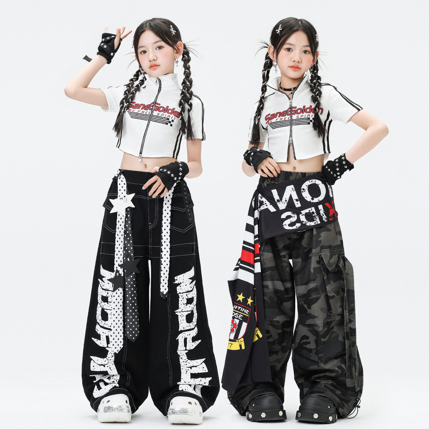 少儿爵士舞演出服潮酷女孩露脐上衣女童舞台走秀表演儿童街舞穿搭