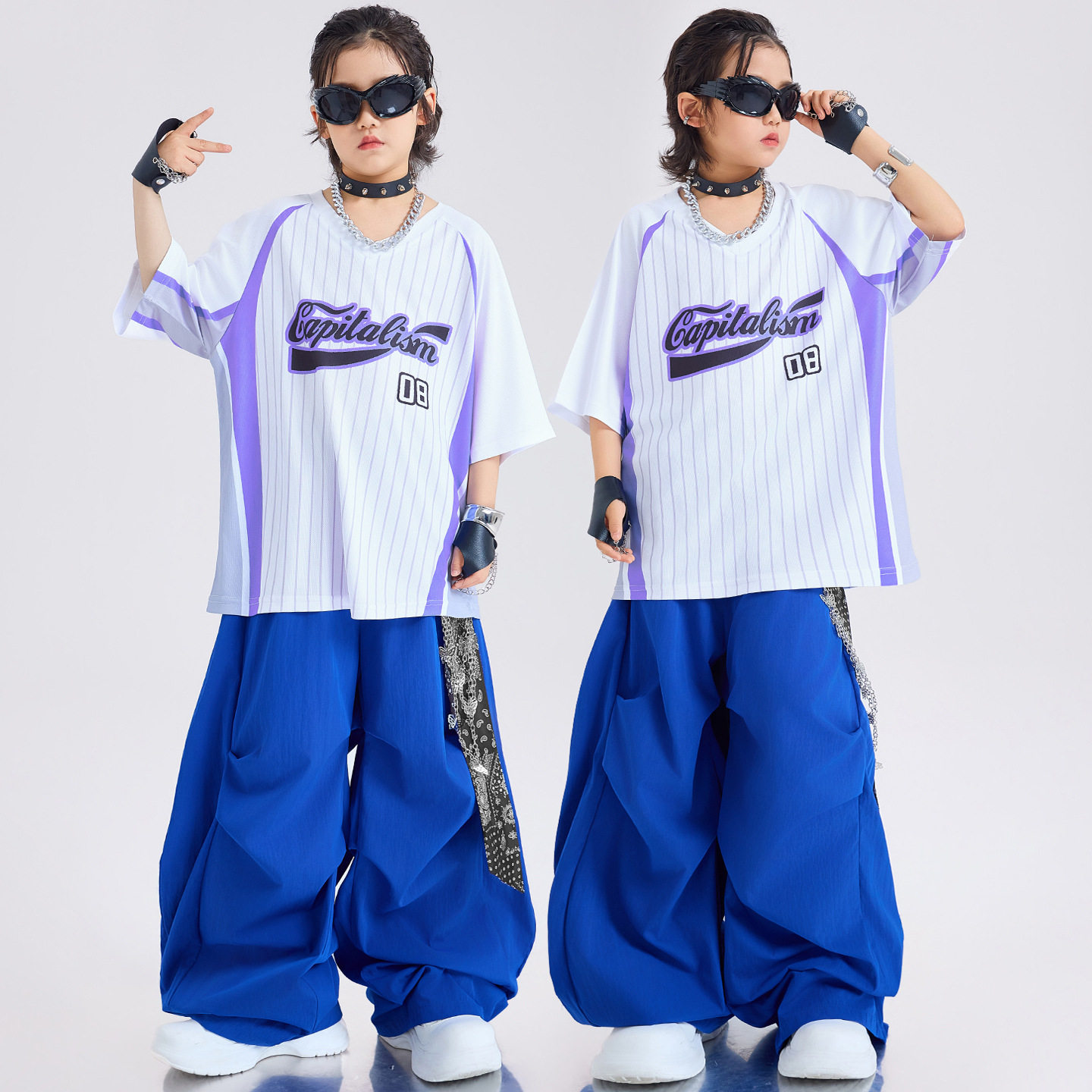 嘻哈童装潮牌街舞儿童潮服男童衬衫短袖套装hiphop女童潮装演出服
