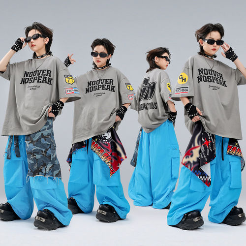 街舞儿童潮服嘻哈男女童短袖套装少儿hiphop舞蹈演出服装炸街表演