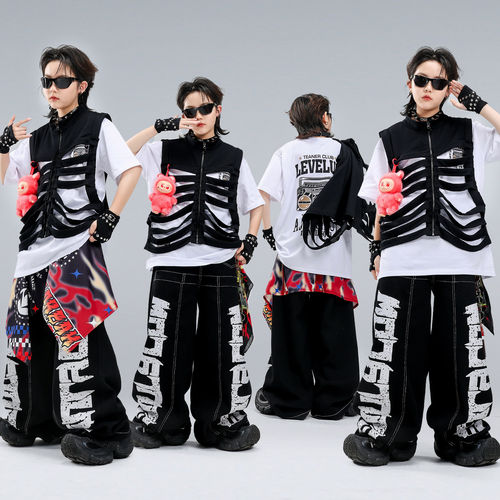街舞儿童潮服炸街男童马甲套装嘻哈表演少儿hiphop舞蹈演出服时髦