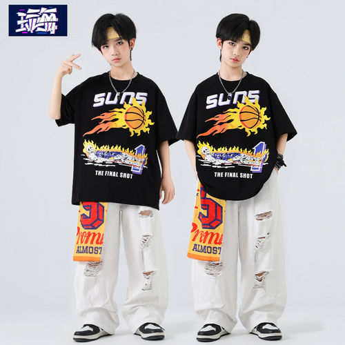 儿童街舞潮服男童嘻哈套装炸街美式服装hiphop潮牌男孩演出服时髦
