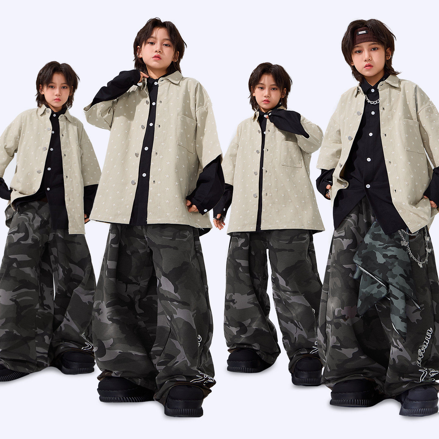 街舞儿童潮服男女童衬衫酷帅嘻哈套装少儿hiphop长袖街舞演出服装