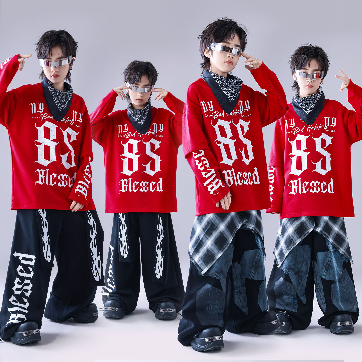 元旦儿童喜庆演出服少儿街舞服装hiphop童装架子鼓男童嘻哈潮服酷