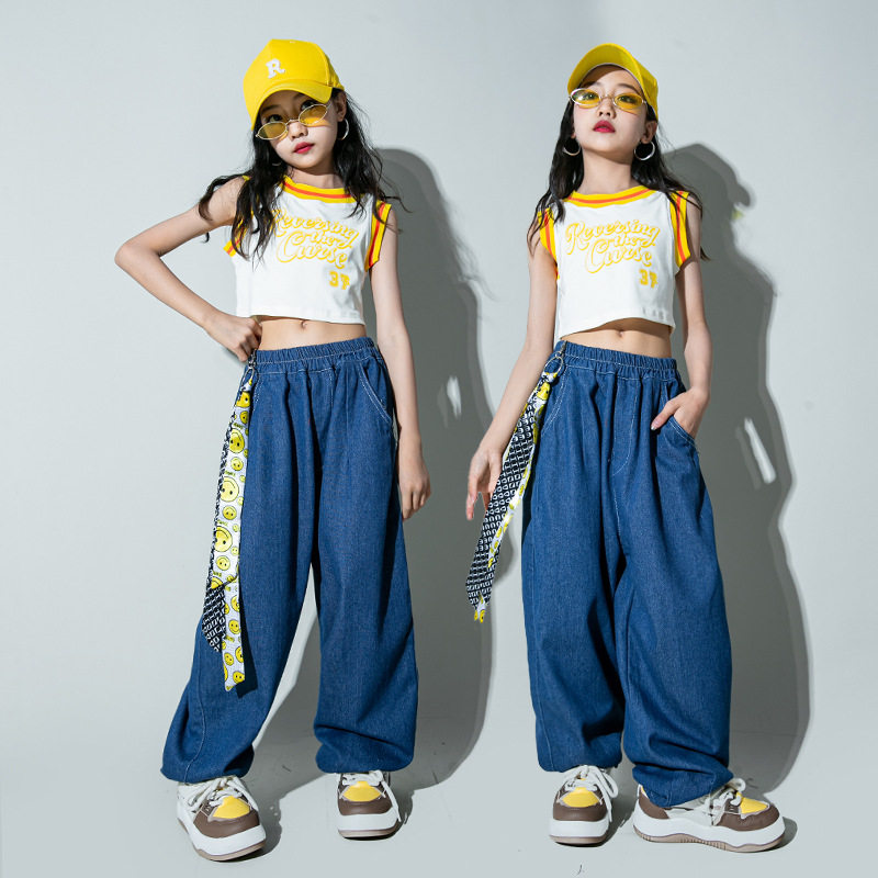 爵士舞服装女童儿童走秀潮服少儿街舞演出服女孩露脐潮服春秋套装