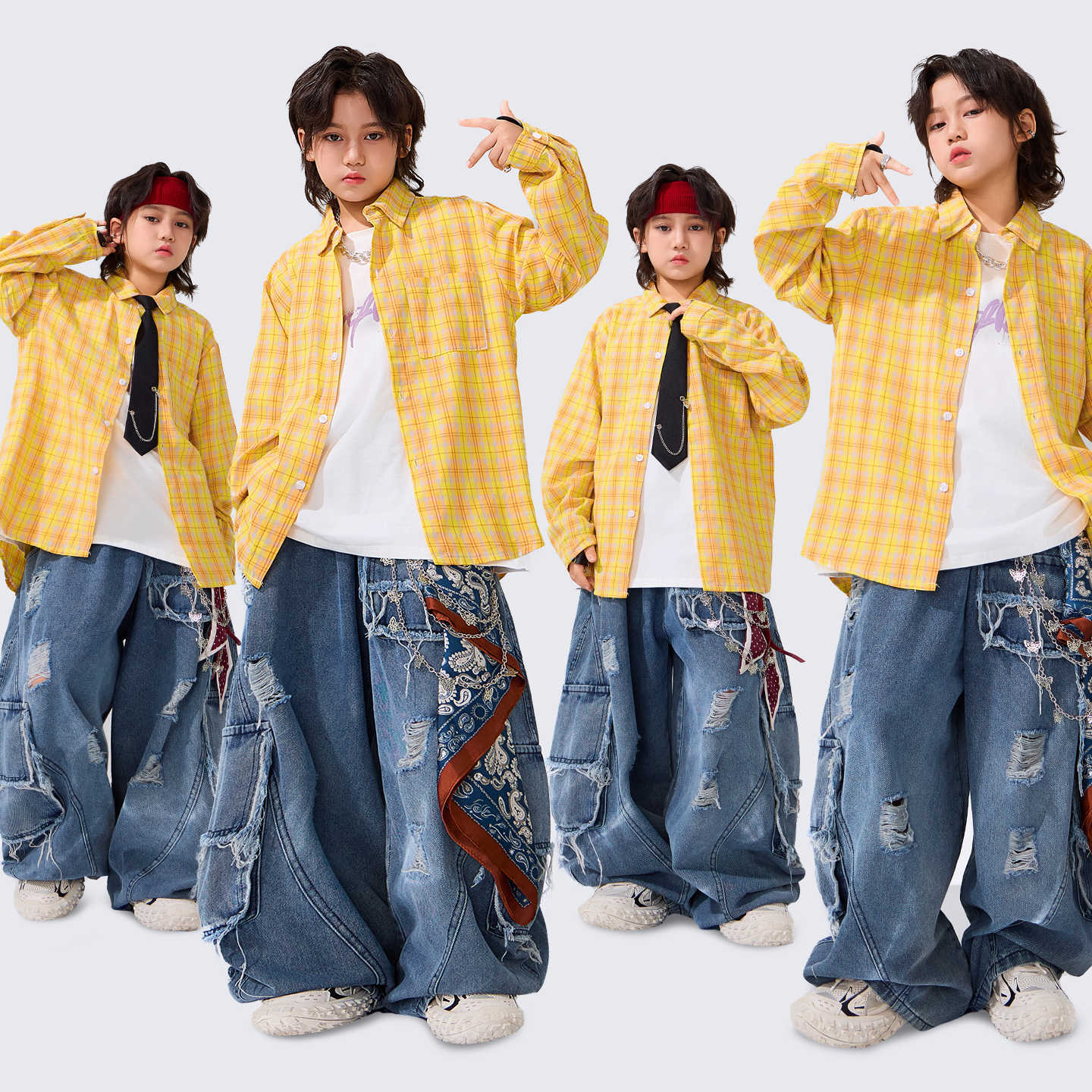 街舞儿童潮服男童黄色衬衫时髦潮酷嘻哈少儿hiphop套装酷帅表演服