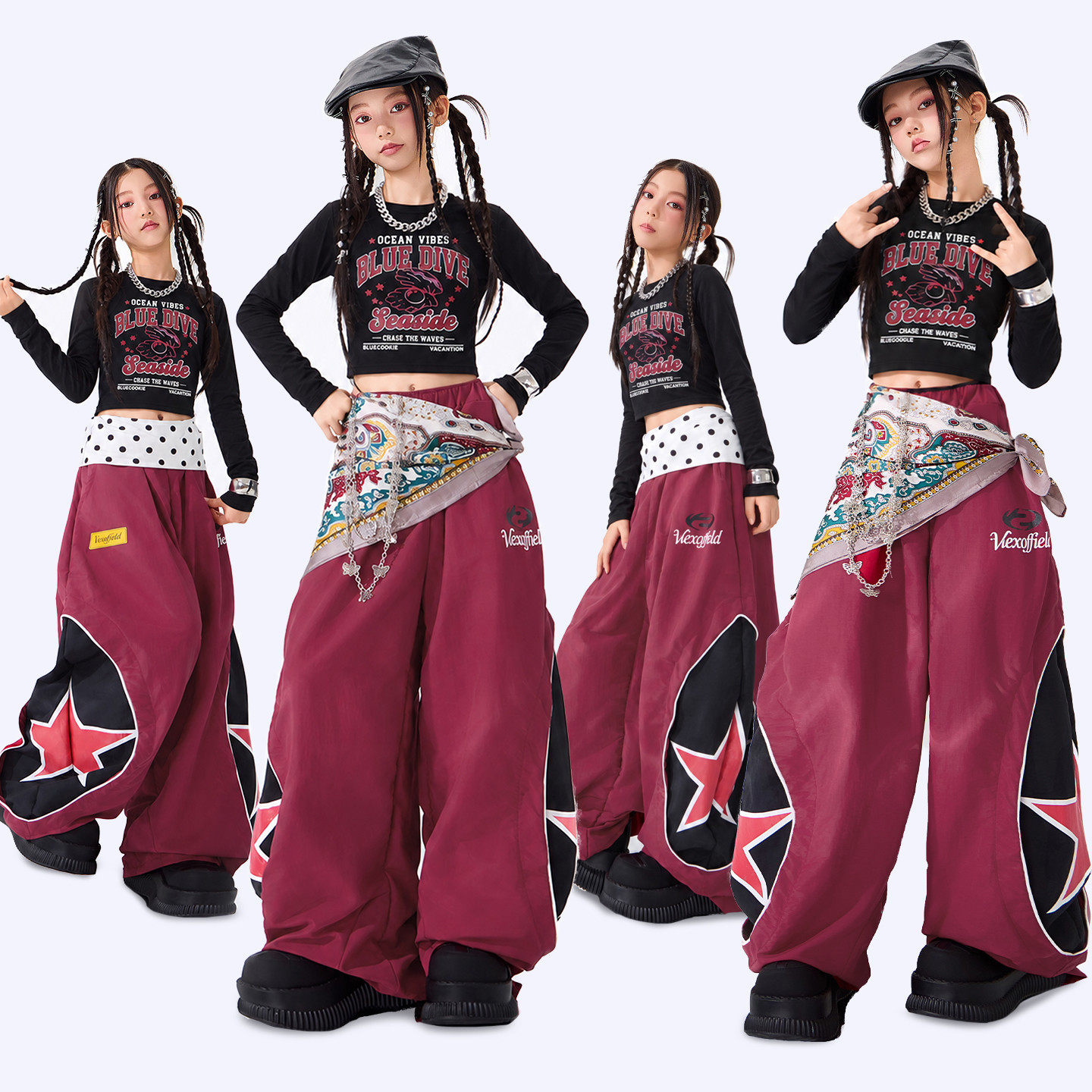 女童爵士舞黑色演出服少儿jazz走秀套装儿童街舞服装女孩上衣潮装