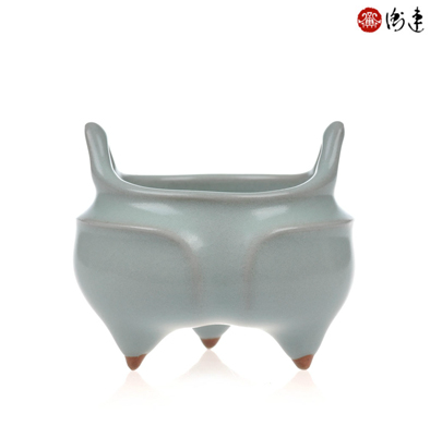 台湾衡连茶具 汝窑陶瓷茶杯/香炉 天青开片 晓芳釉 三足鼎杯 包邮