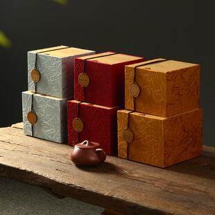 竹叶福纹锦盒咖啡杯包装盒紫砂壶收纳盒中国风正方形瓷器礼品盒