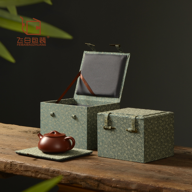 绿色花锦布艺盒紫砂壶包装高档瓷器花瓶收藏品古玩精美礼品盒锦盒