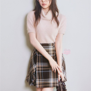 少量 SN纯元 复古新配色格纹A字毛呢高腰百搭半身裙短裙 bi入 经典