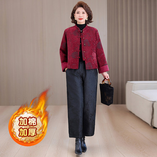 秋冬新中式盘扣夹棉加厚棉服套装