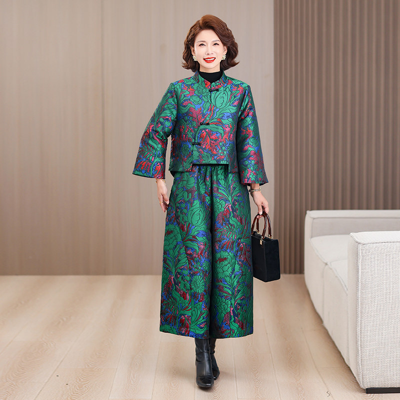 2025秋冬新款提花宽松夹棉加厚外套大码显瘦花苞阔腿裤高档两件套,女装/女士精品,大码套装,淘宝优惠券,粉丝福利购,淘宝优惠卷