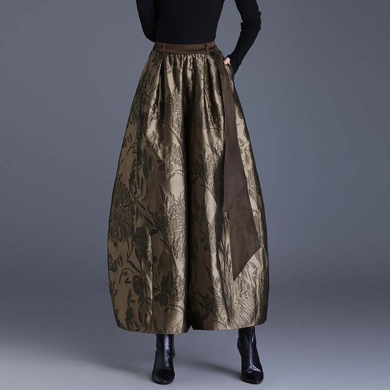 高级轻奢新中式咖棕色休闲阔腿裤