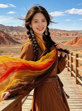 废土风围巾丝巾穿搭沙漠西北旅游女2026新款头巾防晒披肩外搭围脖