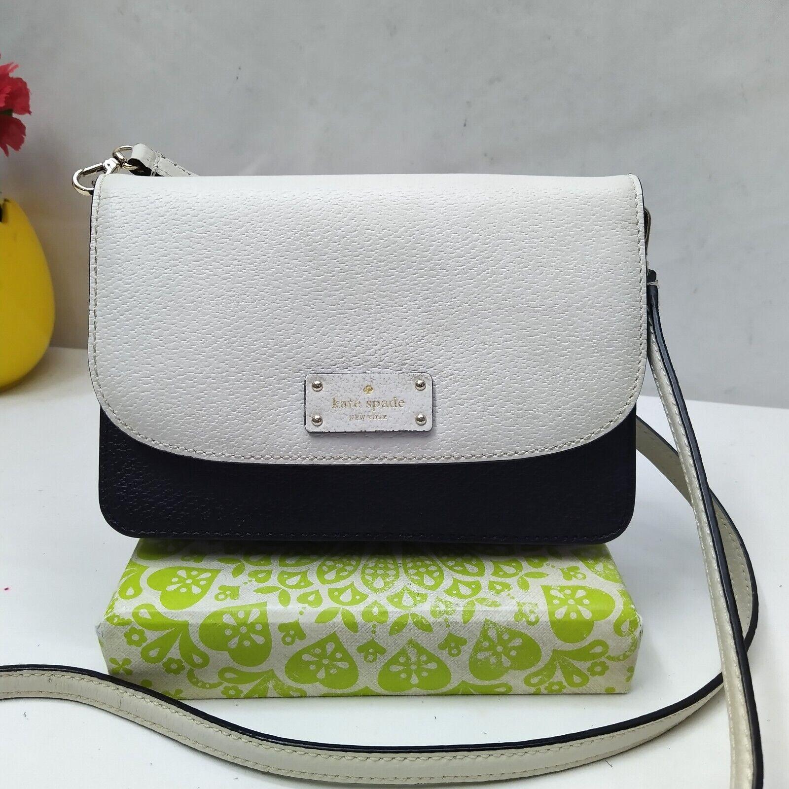 kate spade New York撞色白色黑色真皮小号斜挎包