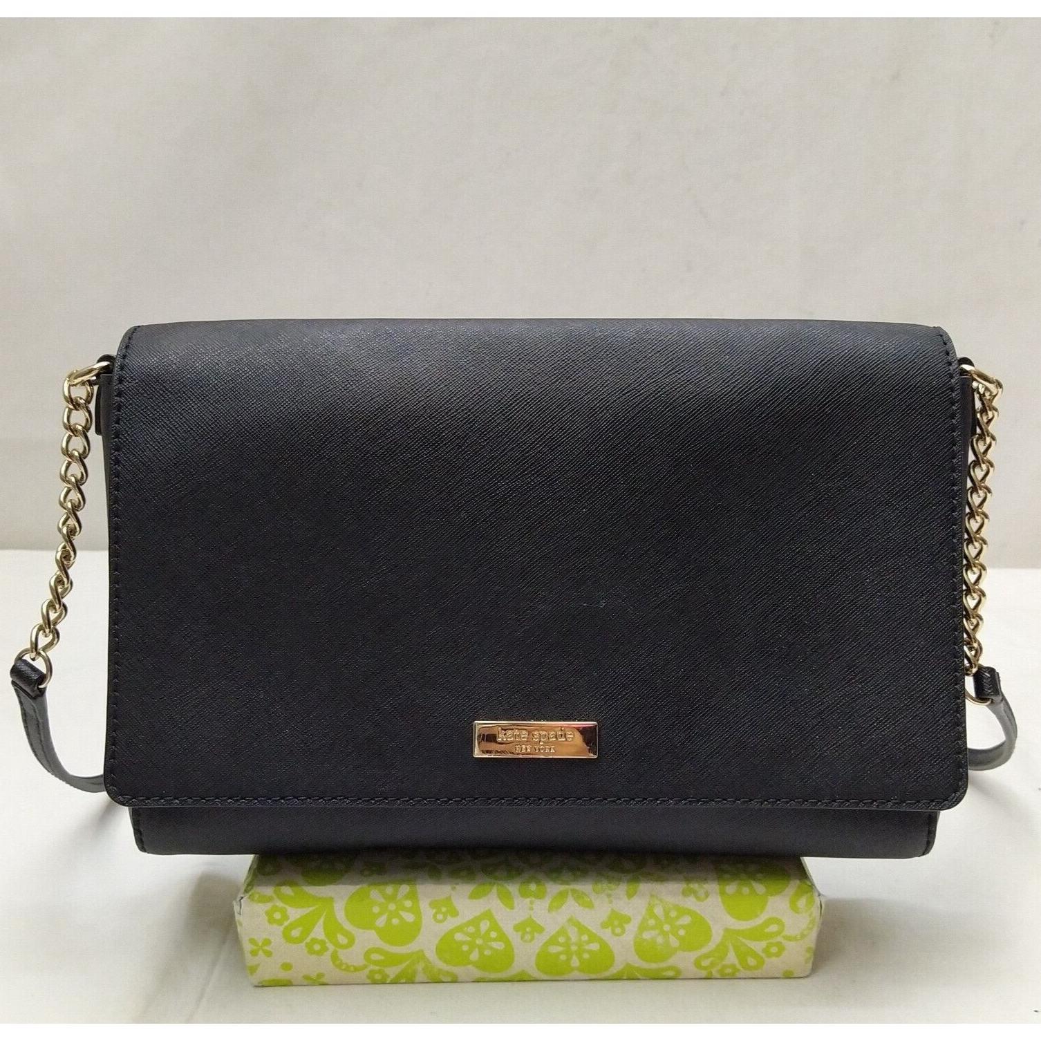 kate spade New York黑色真皮翻盖Closure链表带斜挎包