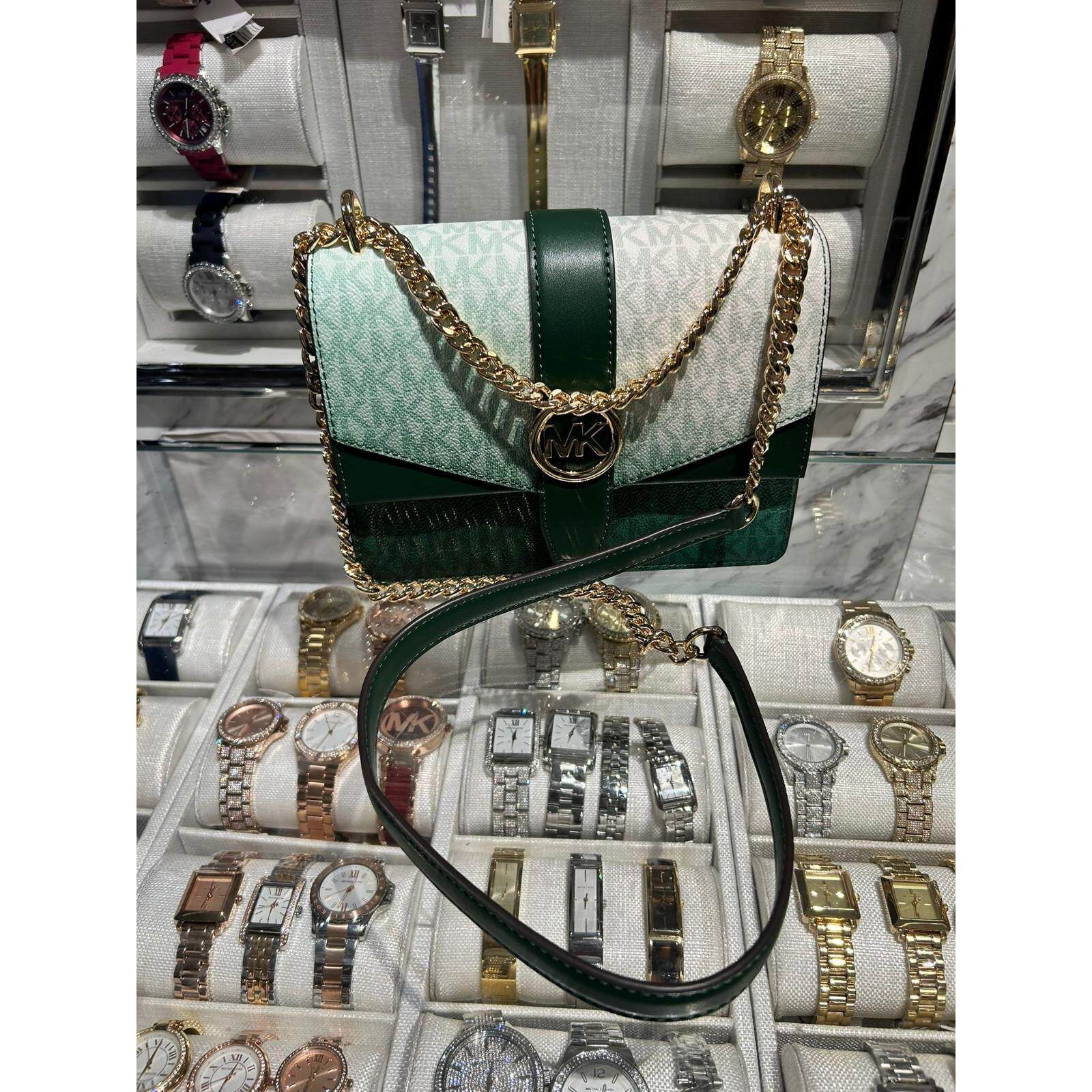 Michael Kors Greenwich女小号MK Ombre Logo翻盖斜挎包Moss