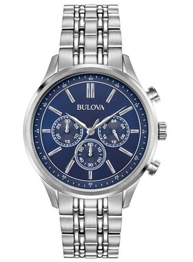 Bulova宝路华男士计时表石英银不锈钢手表42MM 96A210