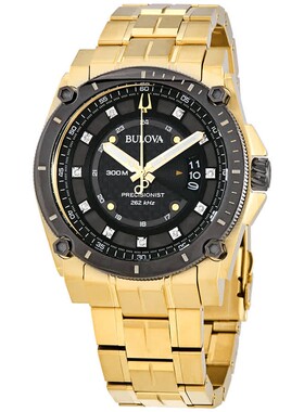 美国代购宝路华Bulova 98D156男手表Precisionist石英镶钻黑色表