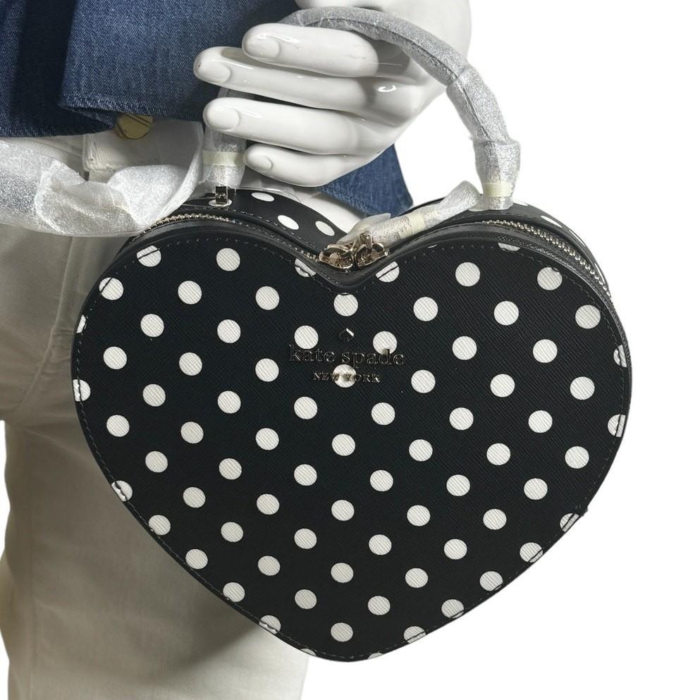 Kate Spade Love Shack心钱包斜挎包黑色白色Dots