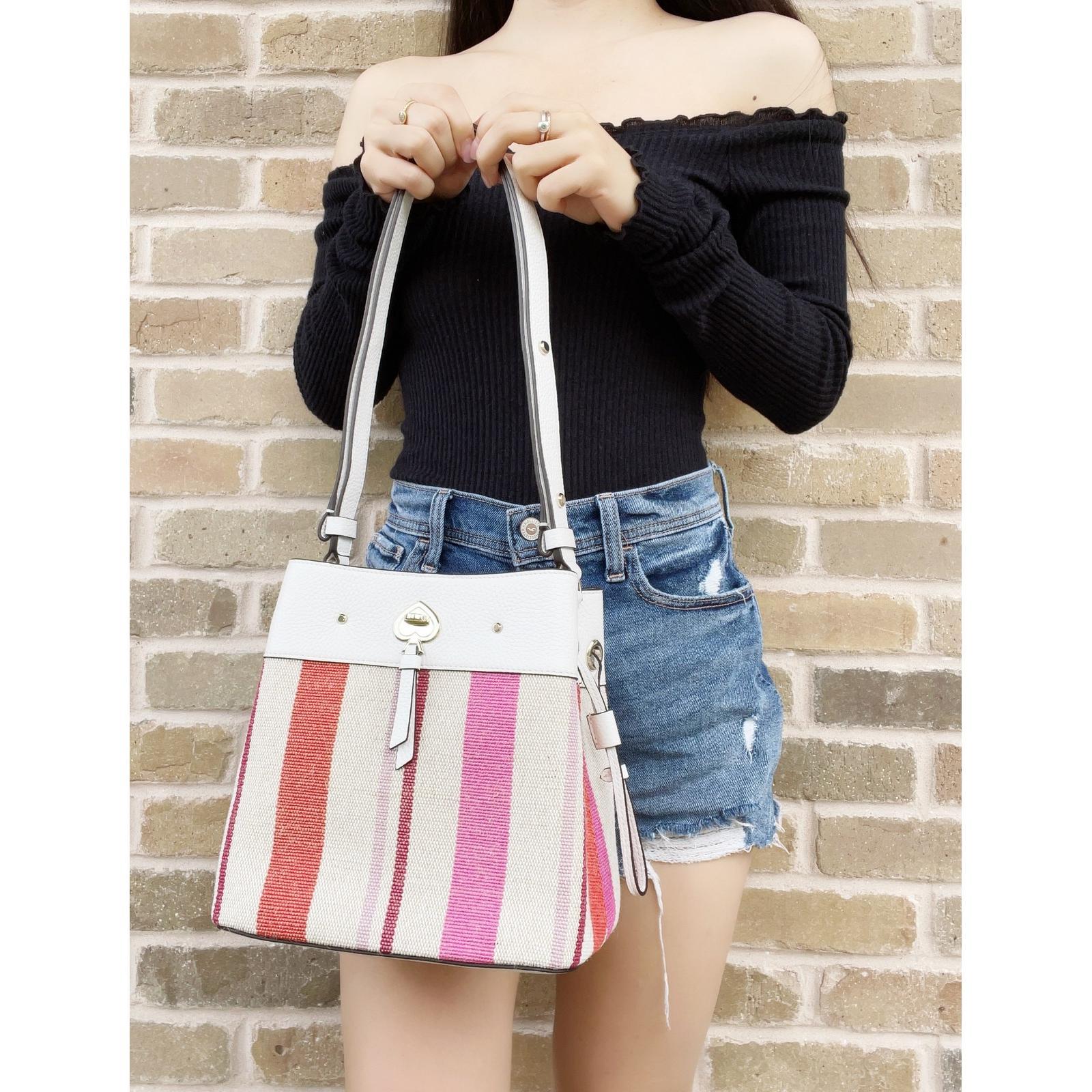 kate spade New York条纹Appliqué小号水桶包单肩包斜挎包