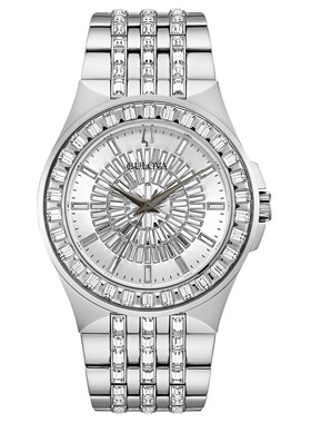 Bulova宝路华男士石英水晶银不锈钢手表42MM 96A236