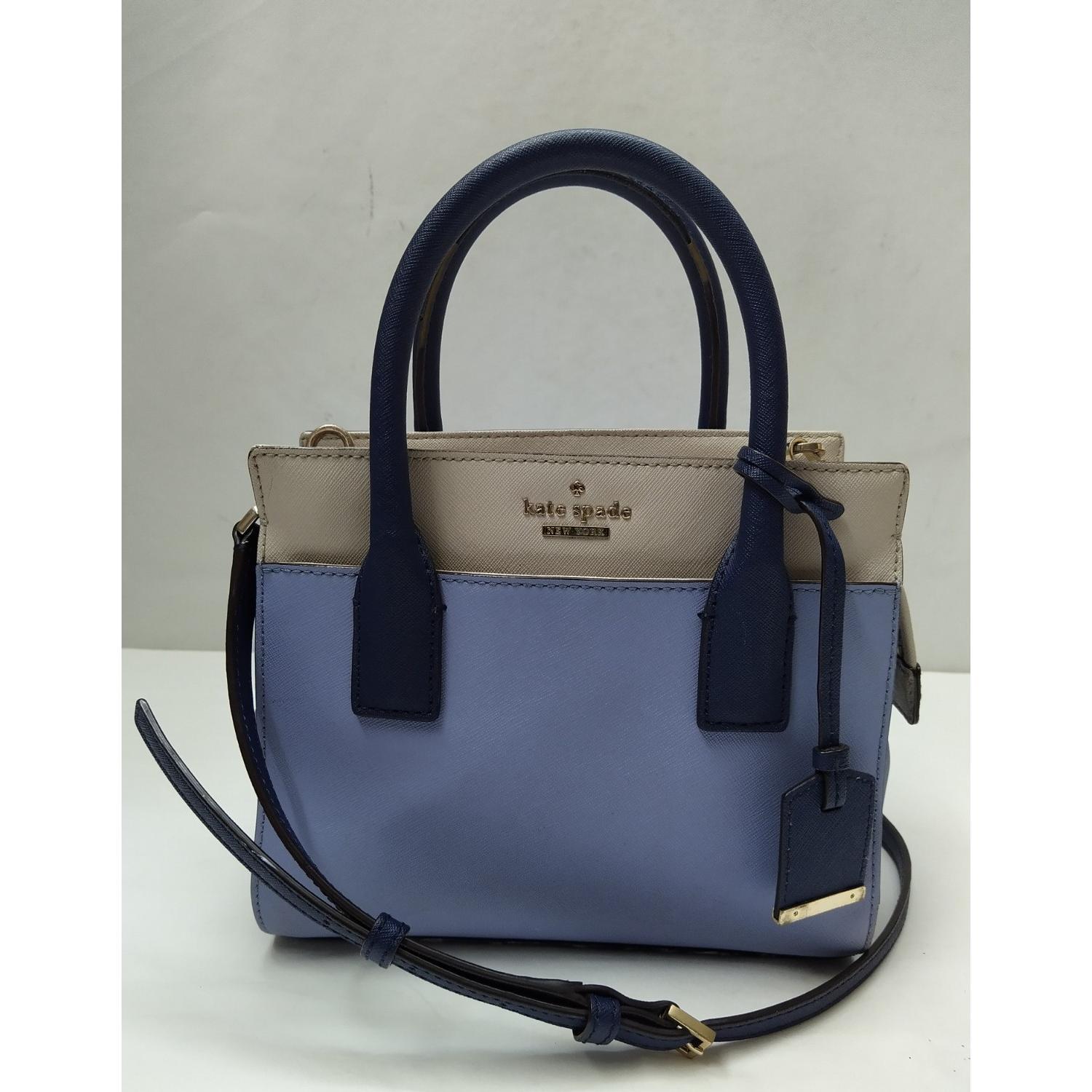 kate spade New York撞色蓝色白色真皮双Handles斜挎包