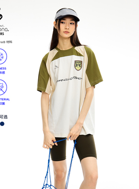 roaringwild a arch 咆哮野兽几何拼接球衣短袖T恤蓝白色男女同款