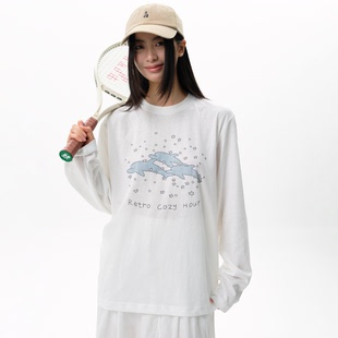 咆哮野兽白色海豚印花百搭打底雪花棉长袖 arch T恤 roaringwild