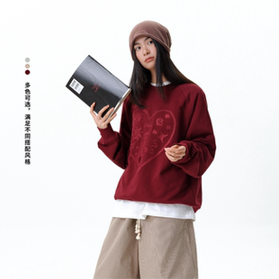 宽松保暖圆领卫衣男 arch咆哮野兽爱心图案刺绣美式 roaringwild