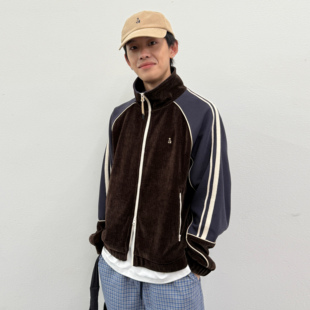 咆哮野兽 arch 棕色雪尼尔复古拼接运动夹克外套男 roaringwild