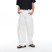 阔腿裤 roaringwild 男 咆哮野兽白色膝褶牛仔裤 子宽松美式 arch