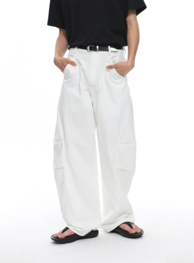 roaringwild a arch 咆哮野兽白色膝褶牛仔裤子宽松美式阔腿裤男