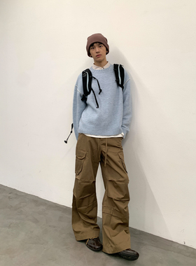 roaringwild a arch咆哮野兽黑色户外阔腿伞兵裤立体宽松工装裤男