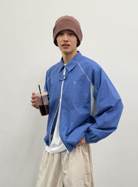 roaringwild a arch咆哮野兽蓝色格纹外套骑行长袖上衣格子衬衫男