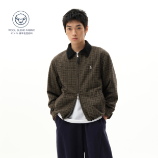 卡其绿翻领格纹毛呢短款 roaringwild 咆哮野兽 arch 夹克外套男