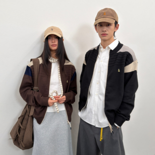 咆哮野兽 arch 黑色拼接情侣装 外套美式 毛衣男 roaringwild 开衫