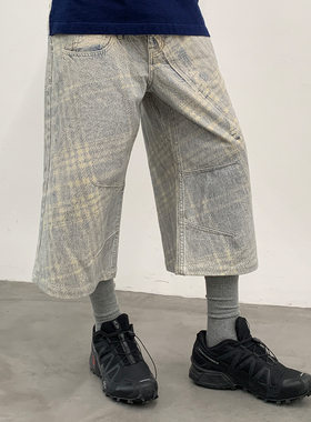 roaringwild a arch 咆哮野兽 浅蓝色美式纯棉牛仔短裤长裤男款