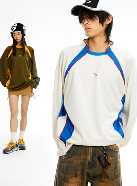 roaringwild a arch 咆哮野兽 深绿色 白色 嵌条拼接透气长袖T恤