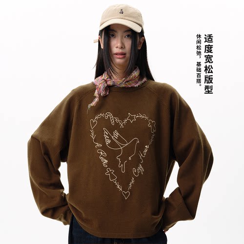 roaringwild爱心鸽美式圆领毛衣