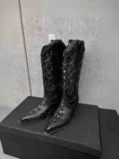Западные Boots 吴宣仪同款尖头刺绣西部牛仔靴显瘦重工铆钉辣妹长筒靴女不过膝潮