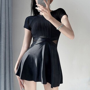 2026新款 游泳衣海边度假泳衣美背泳衣女 泳衣黑色连体显瘦短袖
