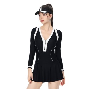 遮肉显瘦海边防晒度假泳装 裙式 泡温泉泳衣女士连体长袖 2026新款