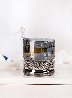 西式水晶玻璃真彩灰色透明圆形威士忌冷饮啤酒镶钻仙女杯早餐牛奶