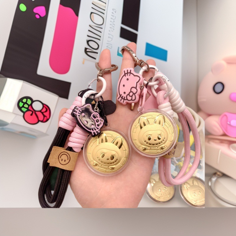 爆款泡泡玛特拉布布labubu卡通可爱黄金钥匙扣手机手工包包挂件